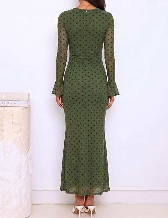 Romantic Floral Print Long Bell Sleeve Bodycon Maxi Dress-Free Shipping