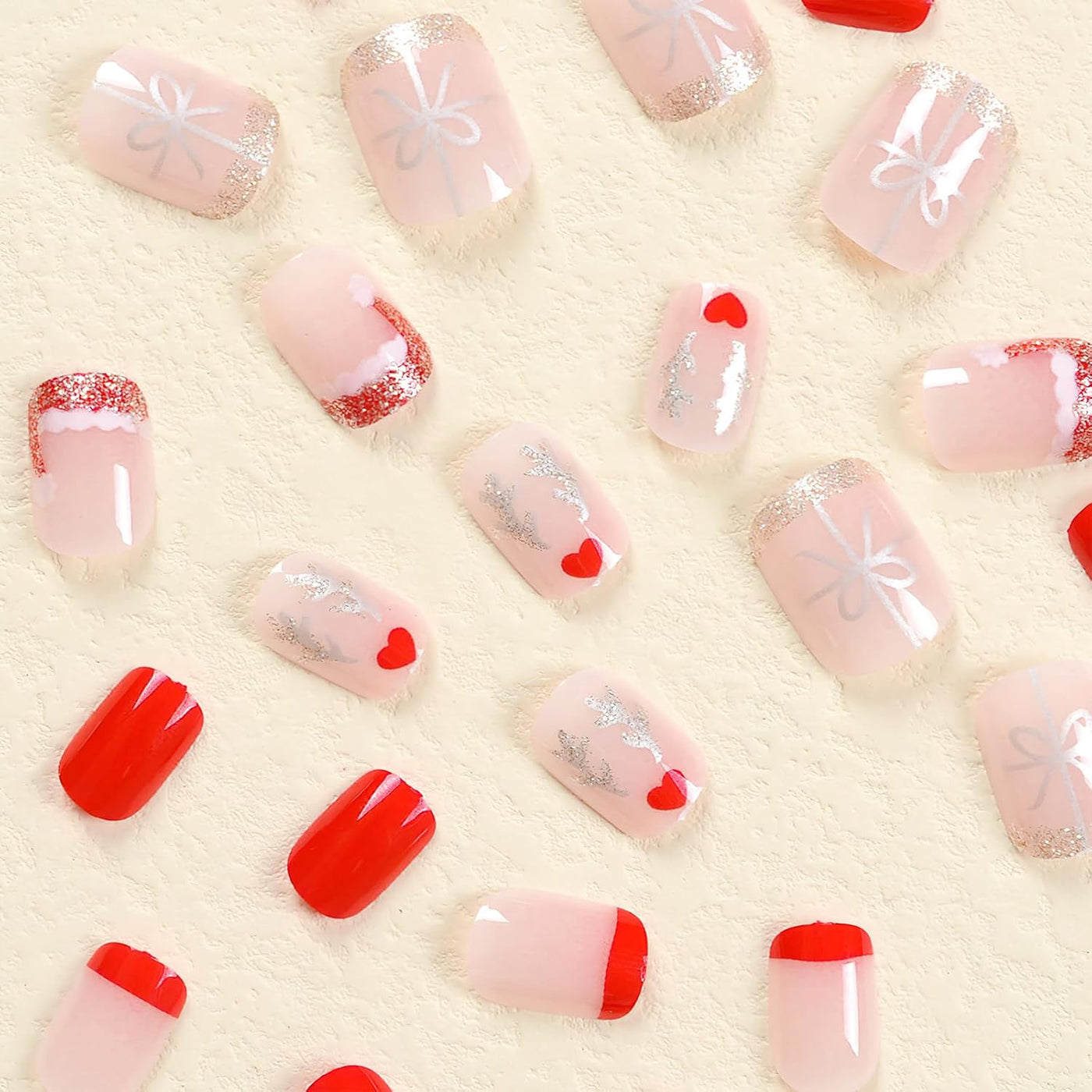 Christmas Red Nose Design Press-On Nails Short Square Acrylic Set 24pcs Stick-On Manicure-Free Shipping