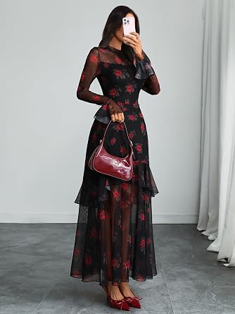 Stunning Printed Bell Sleeve Tiered Ruffle Maxi Dress-Free Shipping