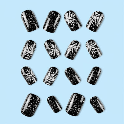 Christmas Black Snowflakes Design Press-On Nails Short Square Acrylic Set 24pcs Stick-On Manicure-Free Shipping