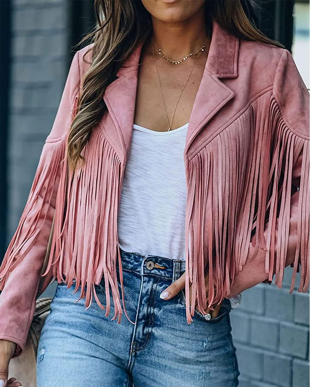 Trendy White Women’s Leather Boyfriend Cropped Jacket with Tassels Edgy and Trendy-Free Shipping