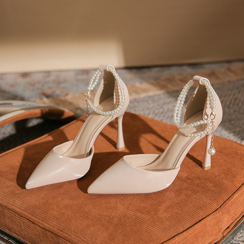 Pointed Toe Full-Grain Leather Minimalist Stiletto Heels - Free Shipping