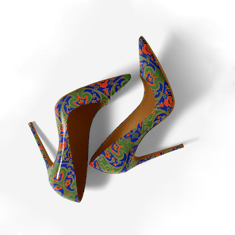 Floral Vintage Pattern Pointed Toe Stiletto High Heels - Free Shipping