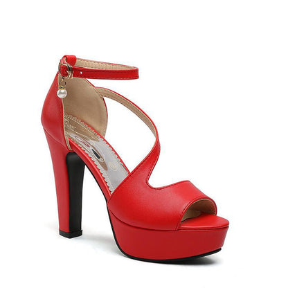 Thick Heel PU Fish Mouth Open-Toe High Heels - Free Shipping