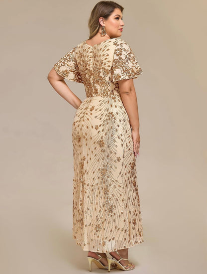 Stunning Plus Size Sequin V-Neck Flutter Sleeve Maxi Dress - Free Shipping