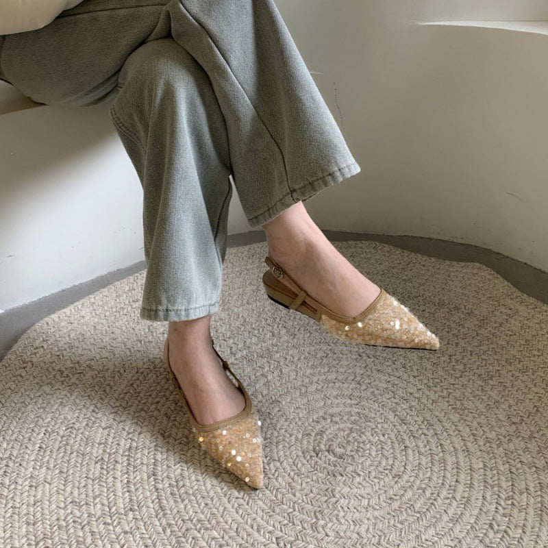 Sequin Pointed-Toe  French-Style Heels - Free Shipping
