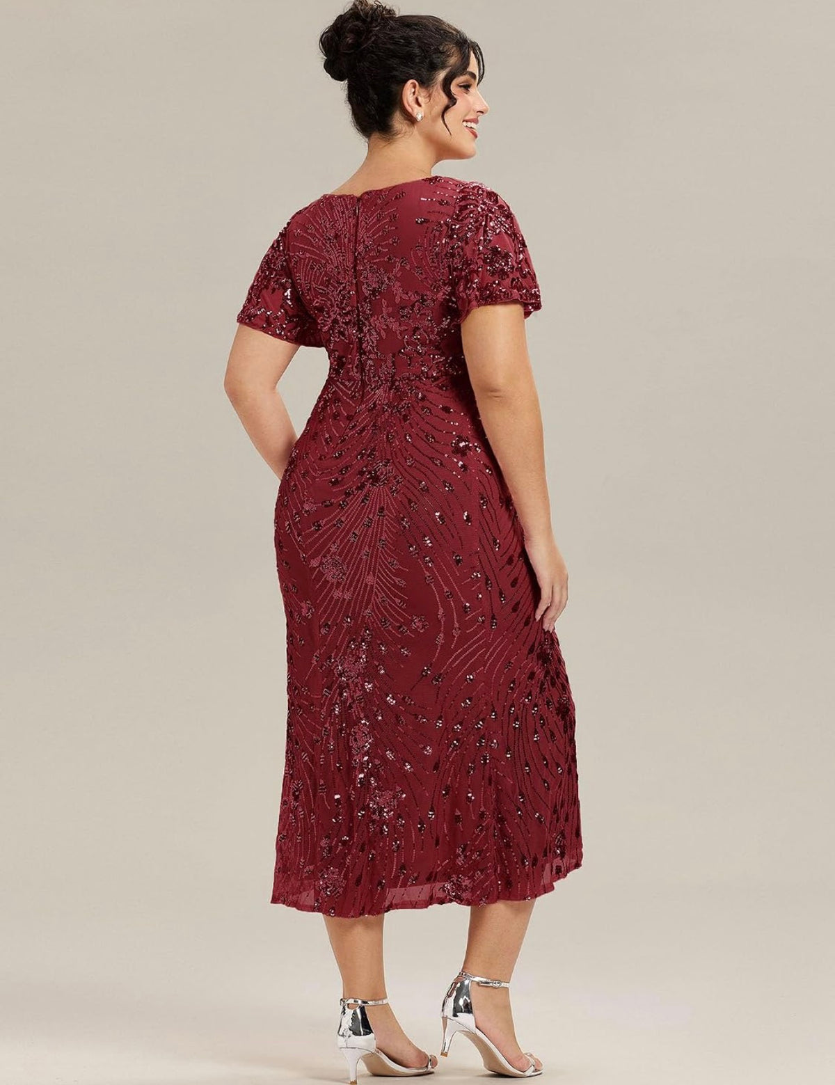 Stunning Plus Size Sequin V-Neck Flutter Sleeve Maxi Dress - Free Shipping