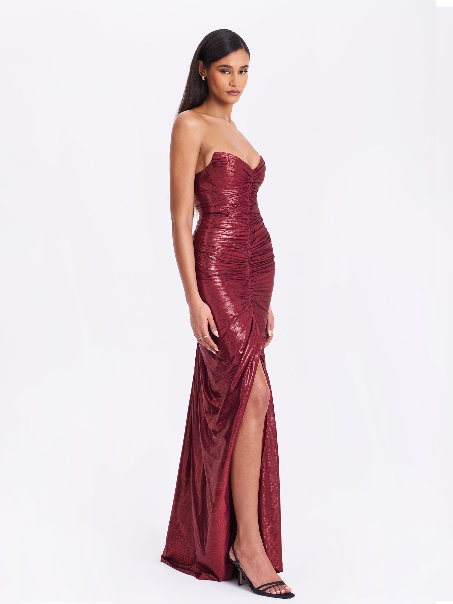 Miss Circle Sable Ruched Burgundy Glitter Mermaid Gown - Free Shipping