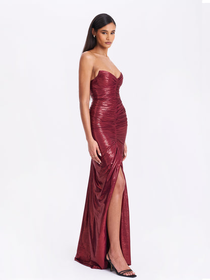 Miss Circle Sable Ruched Burgundy Glitter Mermaid Gown - Free Shipping