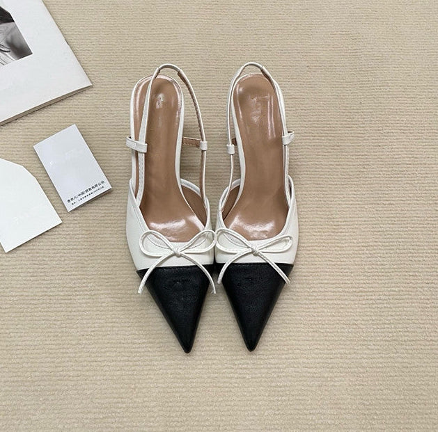 Classic Pointed Toe Slingback Leather Heels - Free Shipping