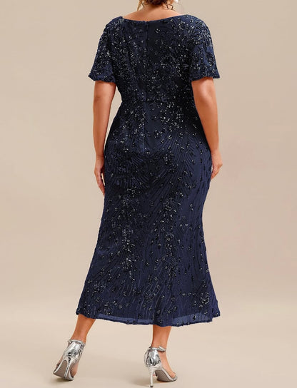 Elegant Plus Size Sequin V-Neck Flutter Sleeve Maxi Dress - Free Shipping