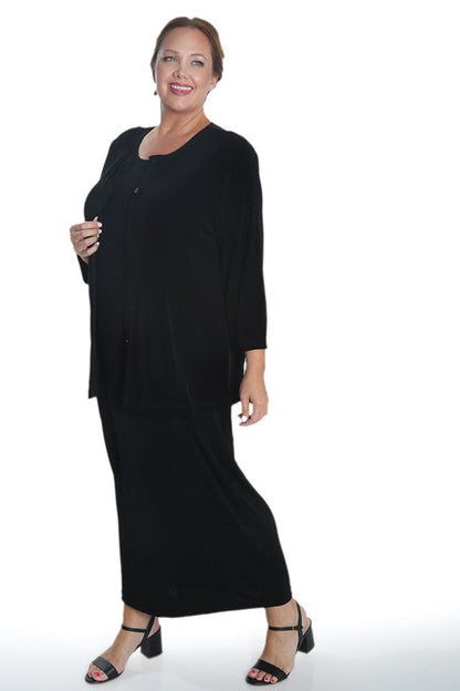 Chic Black Plus Size Button-Front Three-Quarter Sleeve Cardigan – Free Shipping