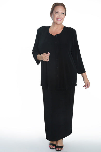 Chic Black Plus Size Button-Front Three-Quarter Sleeve Cardigan – Free Shipping