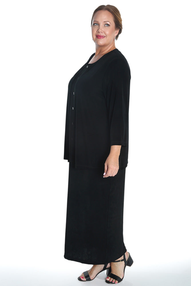 Chic Black Plus Size Button-Front Three-Quarter Sleeve Cardigan – Free Shipping