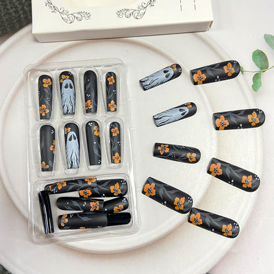 Red Spider Ghost Flower Press On Fake Nails, Long Square Acrylic Press-Ons, 24Pcs Set-Free Shipping