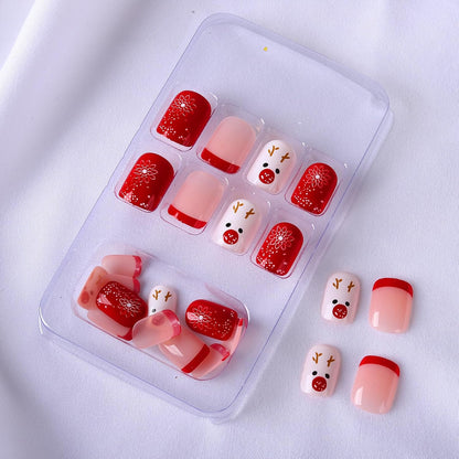 Christmas Santa Design Press-On Nails Short Square Acrylic Set 24pcs Stick-On Manicure-Free Shipping