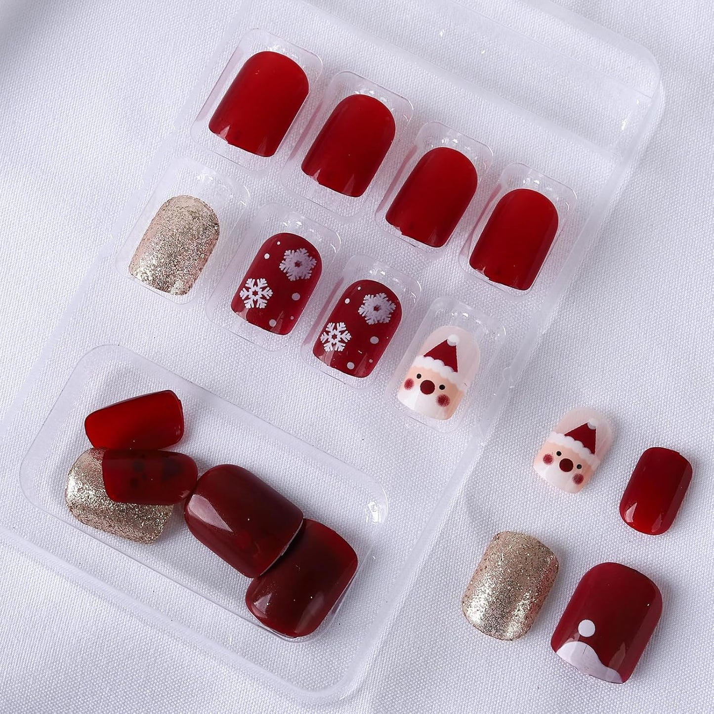 Christmas Santa Design Press-On Nails Short Square Acrylic Set 24pcs Stick-On Manicure-Free Shipping