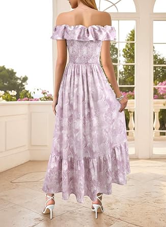 Chic Ruffle Off-Shoulder Slit A-Line Maxi Dress-Free Shipping