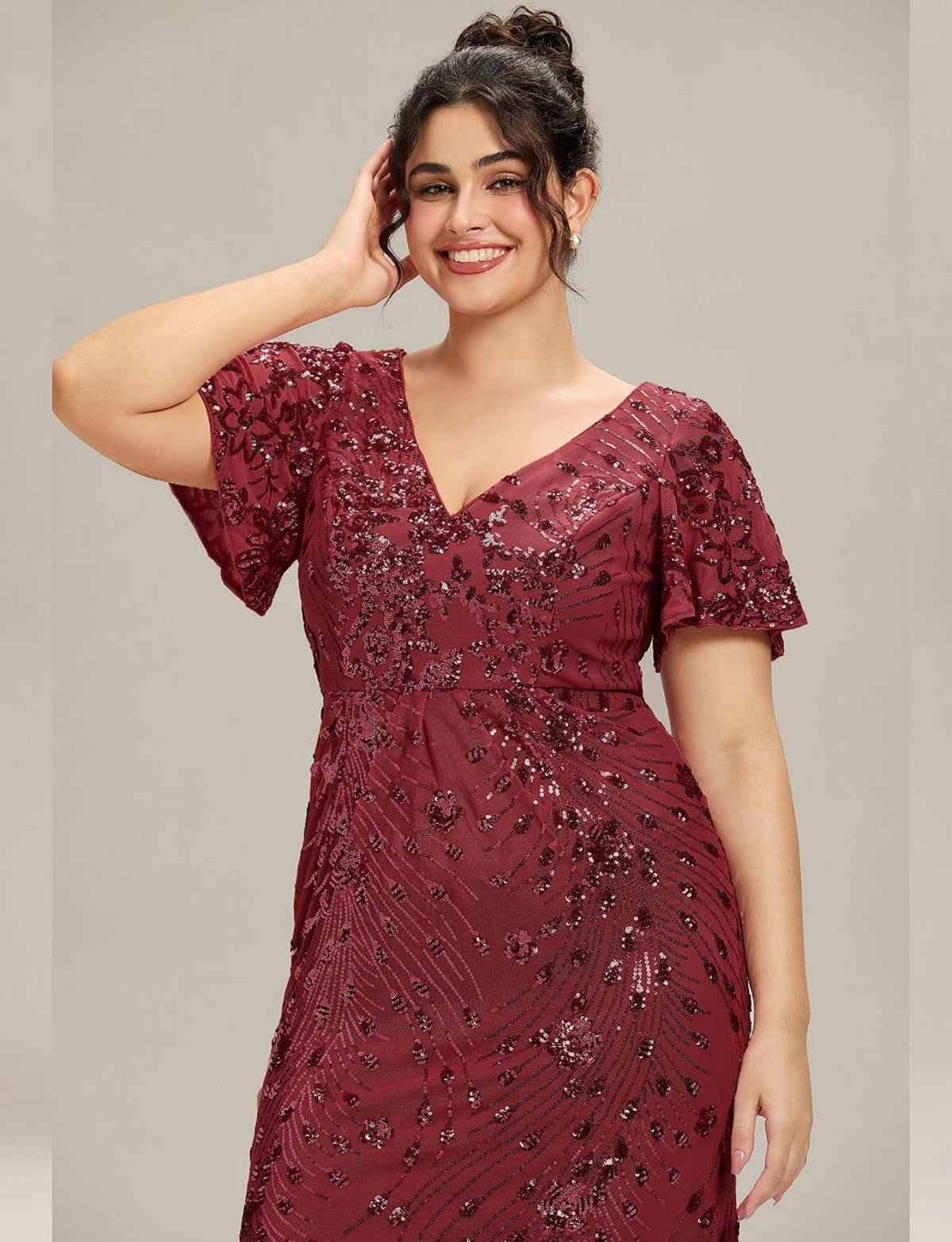 Stunning Plus Size Sequin V-Neck Flutter Sleeve Maxi Dress - Free Shipping