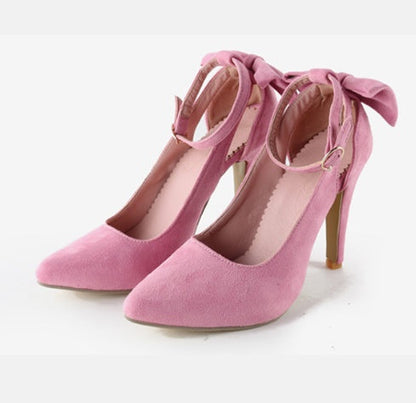 Bow Pointed-Toe Faux Leather Stiletto High Heels - Free Shipping