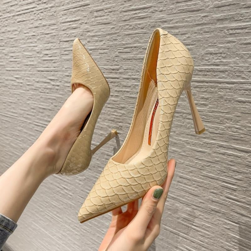 Snake-Print Pointed Toe Stiletto Heels - Free Shipping