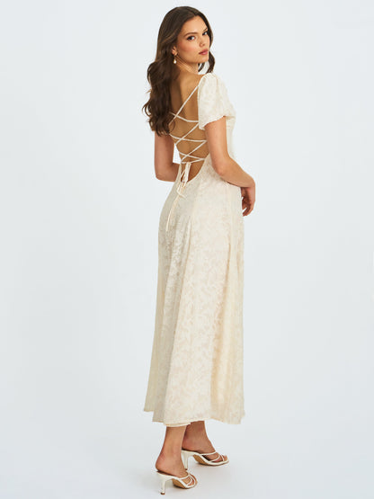 Miss Circle Pandora White Bubble Sleeve Backless Maxi Dress - Free Shipping