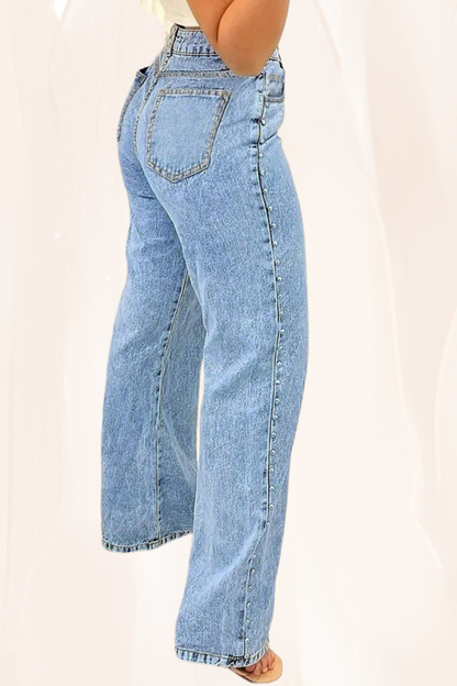 Chic Studded Denim Straight Leg Zipper Fly Jeans for Effortless Style-Free Shipping