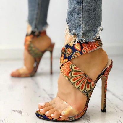 Multicolor Printed Open Toe Stiletto High Heels - Free Shipping