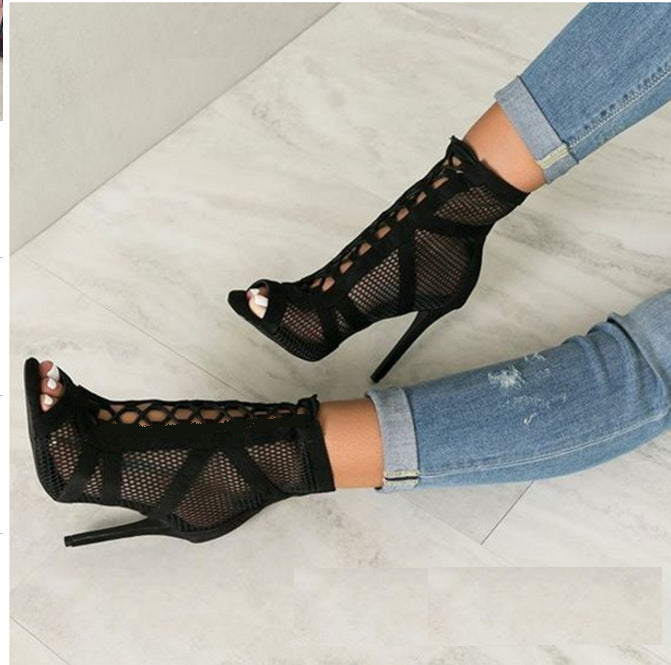 High-Quality Suede Open-Toe Platform Stiletto Heels - Free Shipping