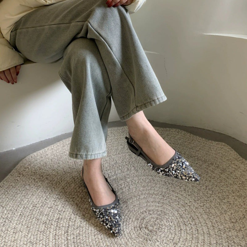 Sequin Pointed-Toe  French-Style Heels - Free Shipping
