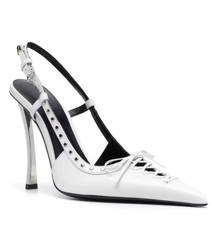 Stunning Pointed-Toe Rivet-Sling Back Lace-Up Stiletto High Heels - Free Shipping