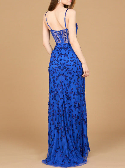 Beaded Corset Gown with Slit - Free Shipping