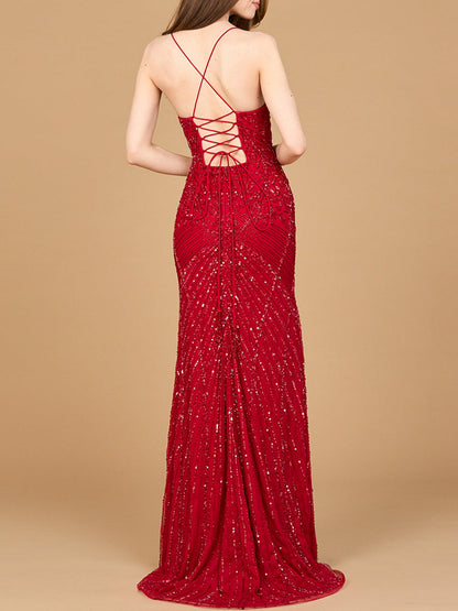 Stylish Lace Up Open Back Beaded Dress - Free Shipping
