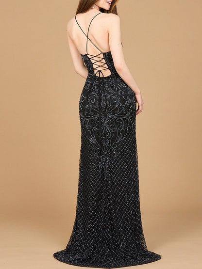 Lace Up Open Back Beaded Dress - Free Shipping