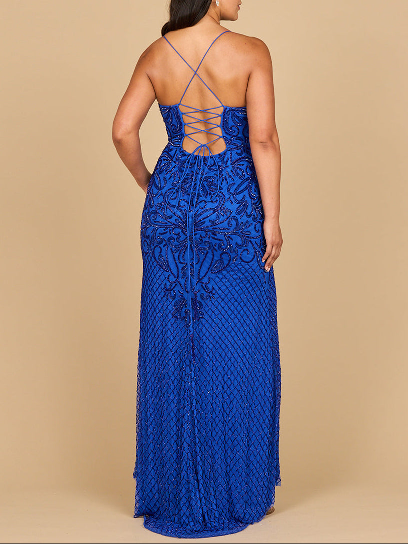 Lace Up Open Back Beaded Dress - Free Shipping