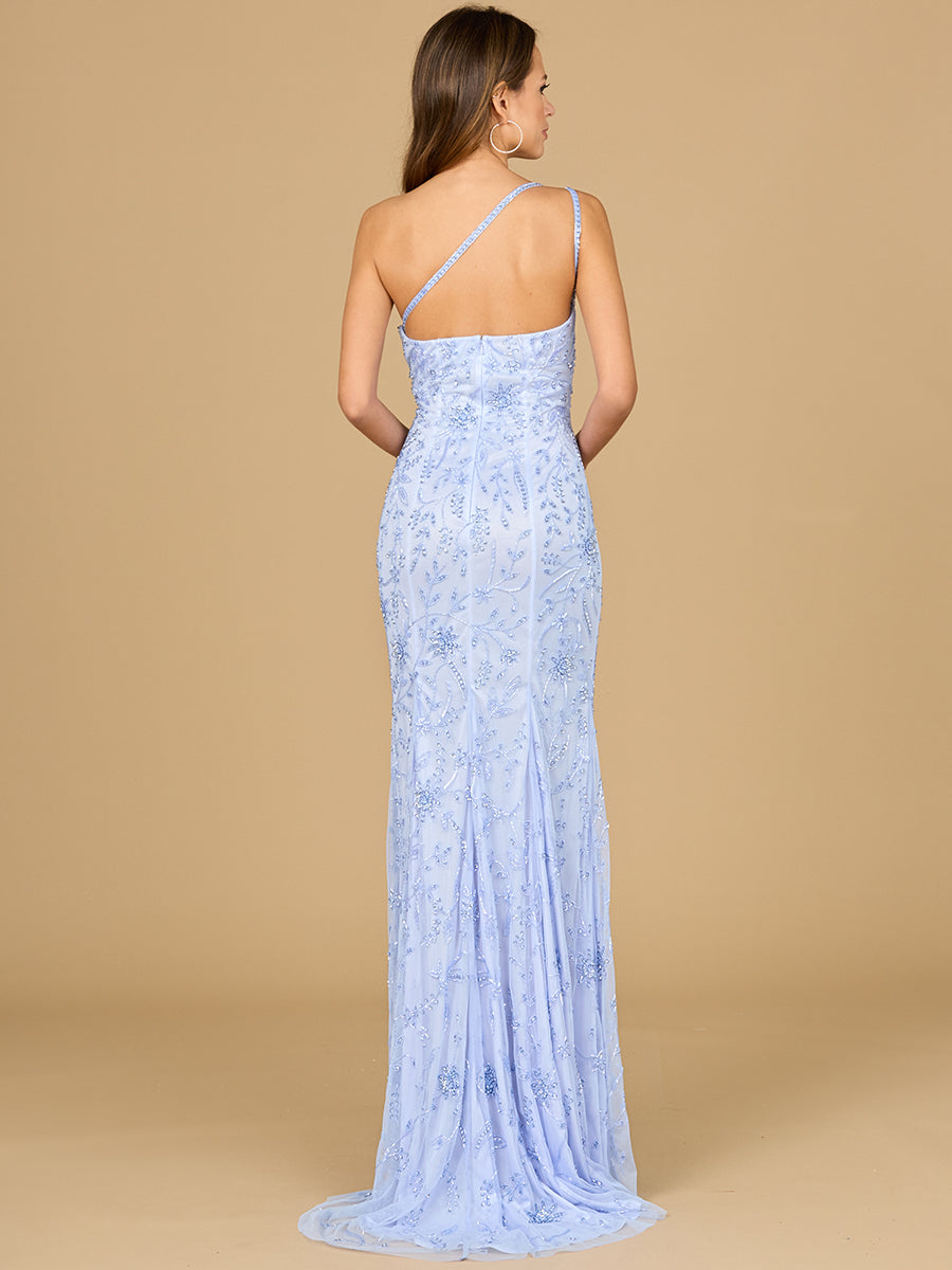 One Shoulder Beaded Gown with Slit - Free Shipping