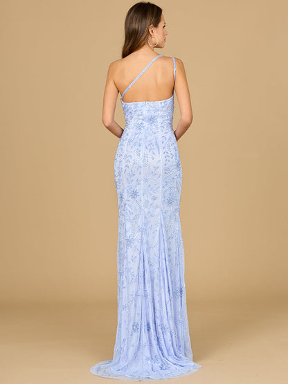 One Shoulder Beaded Gown with Slit - Free Shipping