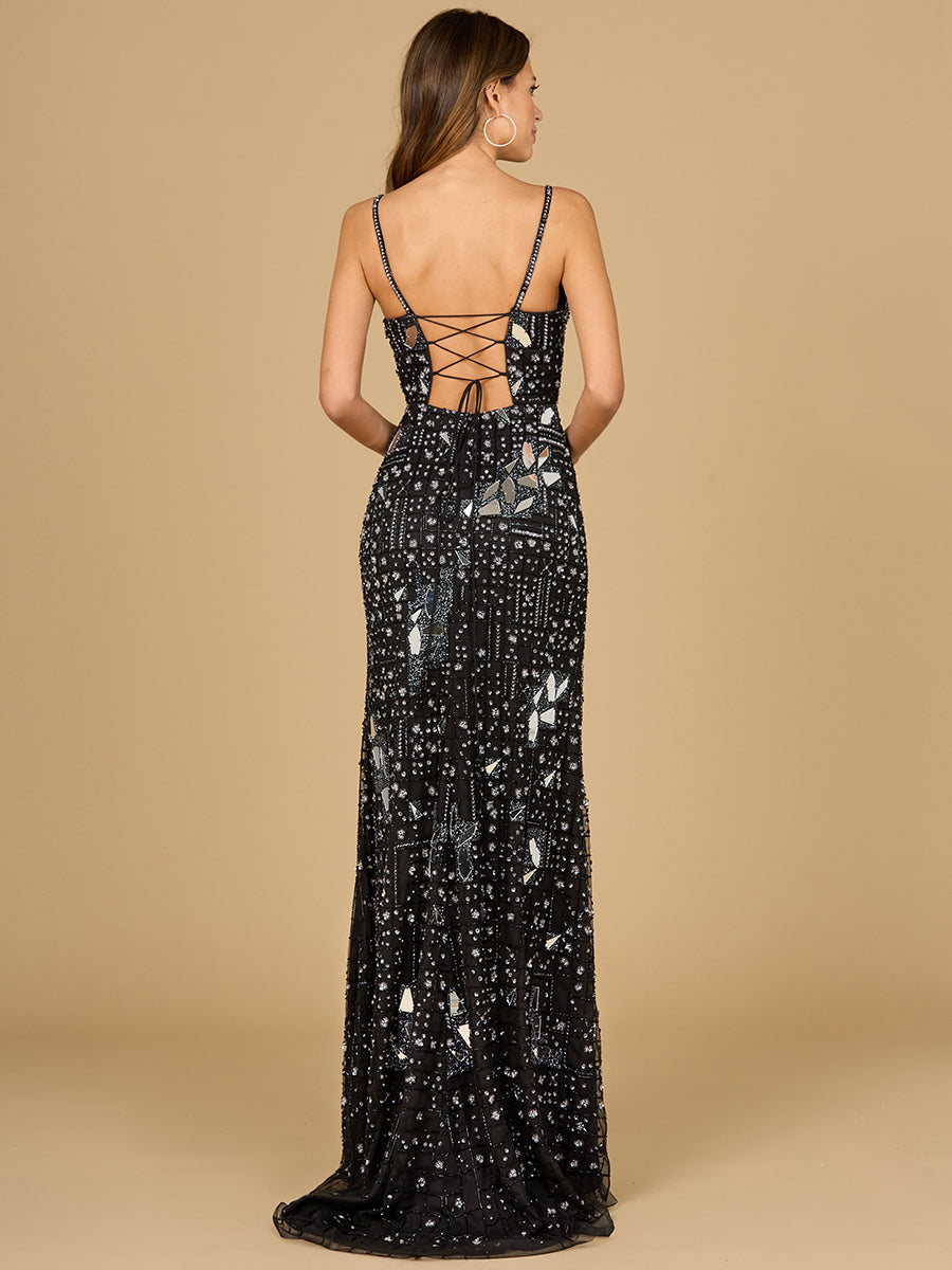 Mirror Beaded Gown With High Slit - Free Shipping