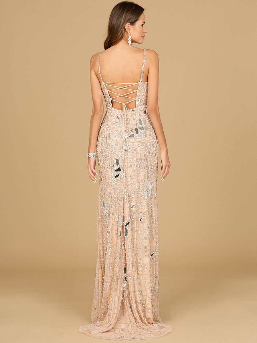 Mirror Beaded Gown With High Slit - Free Shipping