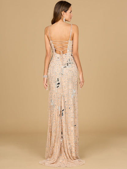 Mirror Beaded Gown With High Slit - Free Shipping