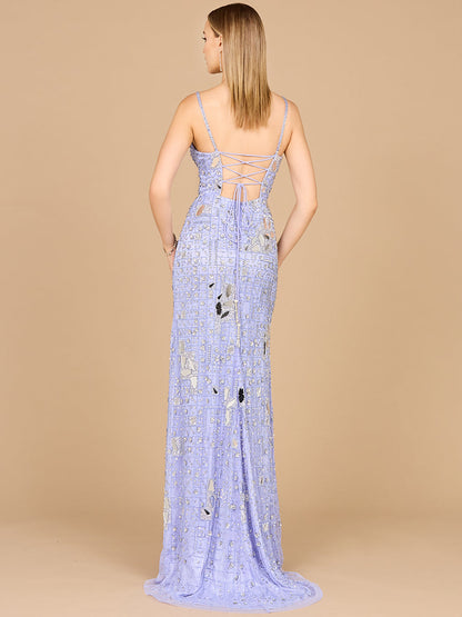 Mirror Beaded Gown With High Slit - Free Shipping