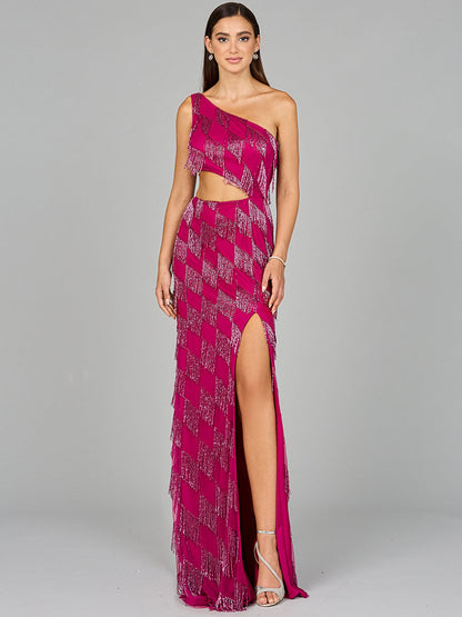Daring One Shoulder Fringe Gown - Free Shipping