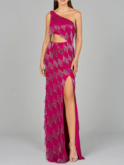 Daring One Shoulder Fringe Gown - Free Shipping