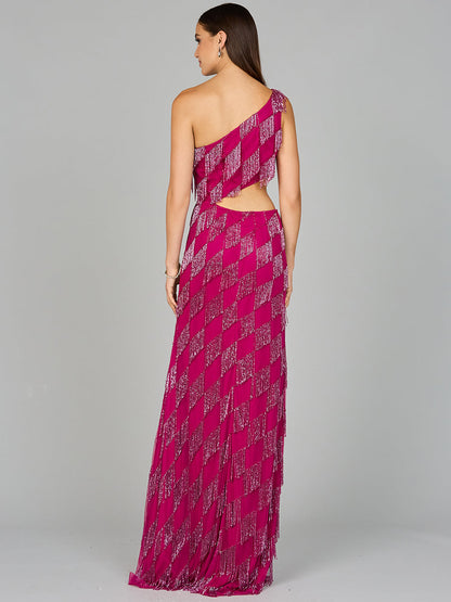 Daring One Shoulder Fringe Gown - Free Shipping