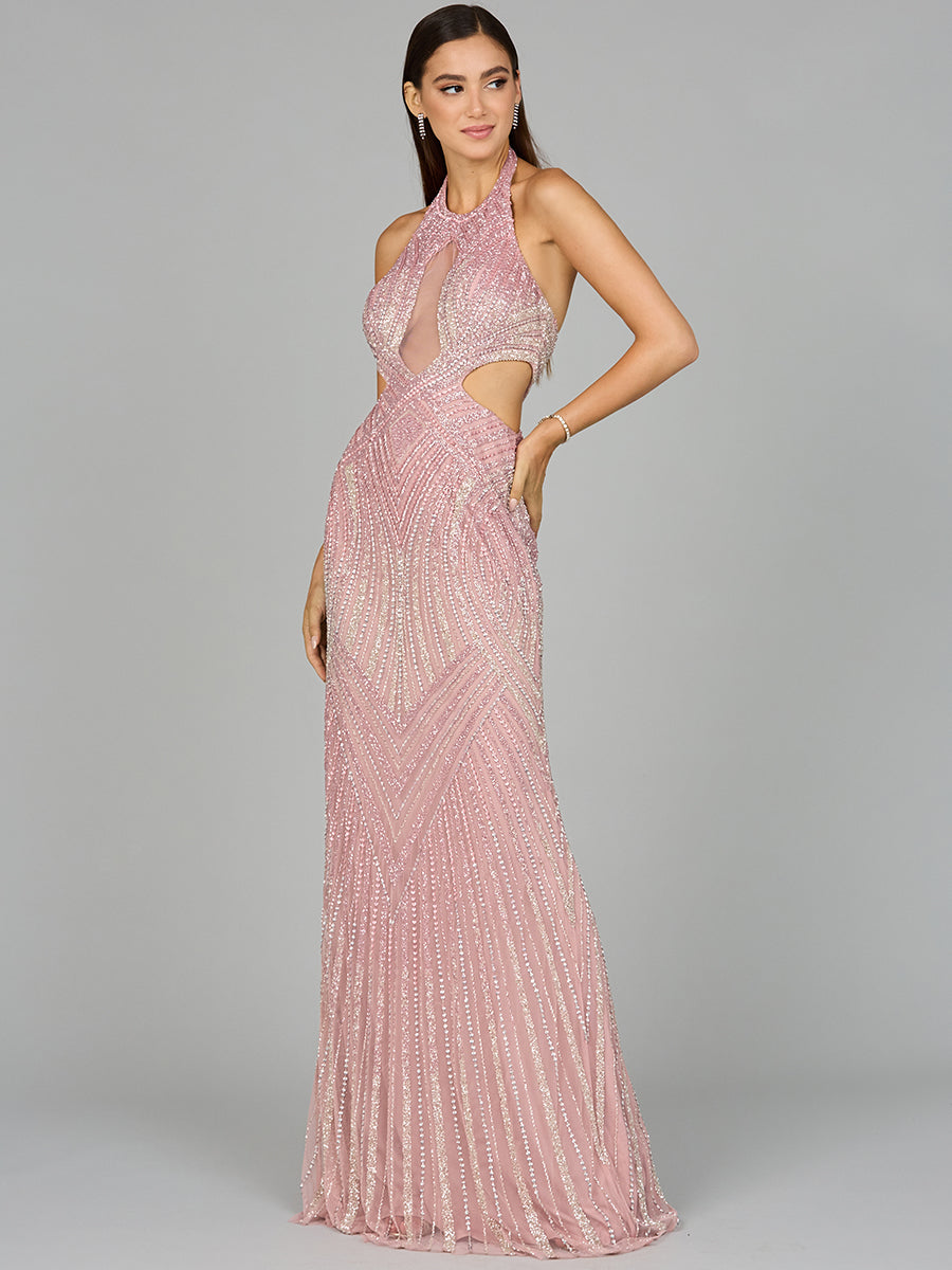 Halter Neck Beaded Dress with Cutouts - Free Shipping