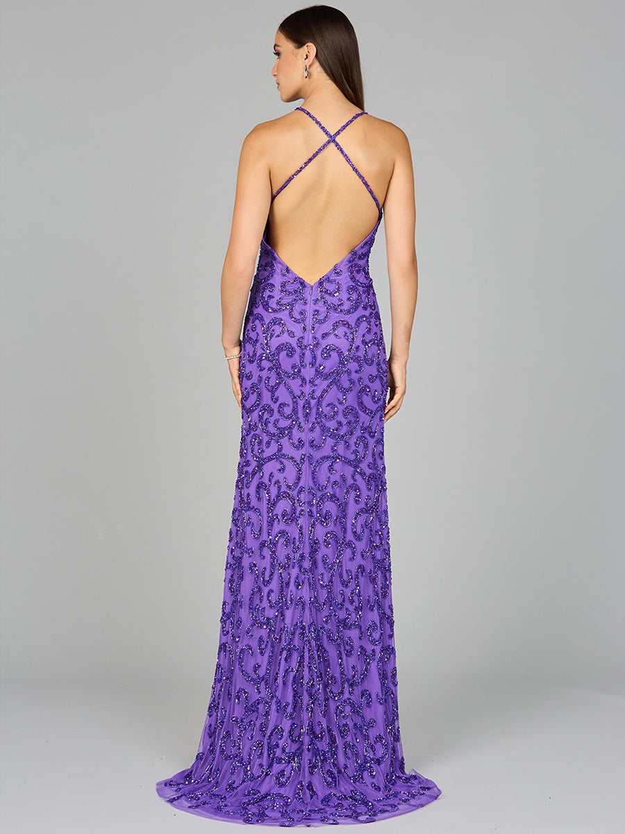Sultry Beaded Gown with Slit Sizes 0-18 - Free Shipping