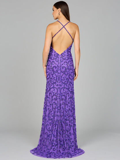 Sultry Beaded Gown with Slit Sizes 0-18 - Free Shipping