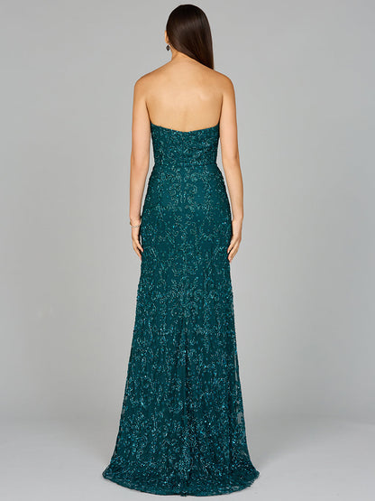 Gorgeous Beaded Strapless Dress with Slit - Free Shipping