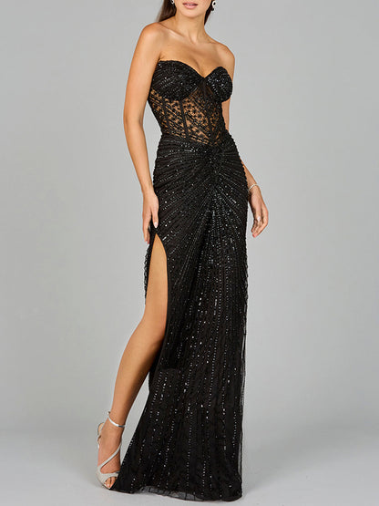 Sexy Embellished Strapless Gown with Slit - Free Shipping