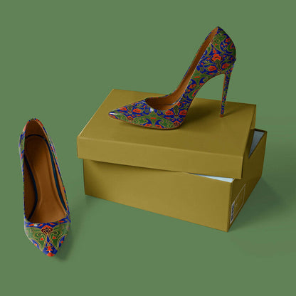 Floral Vintage Pattern Pointed Toe Stiletto High Heels - Free Shipping